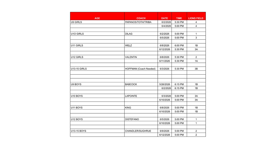 Competitive Tryout Schedule- Register Now!